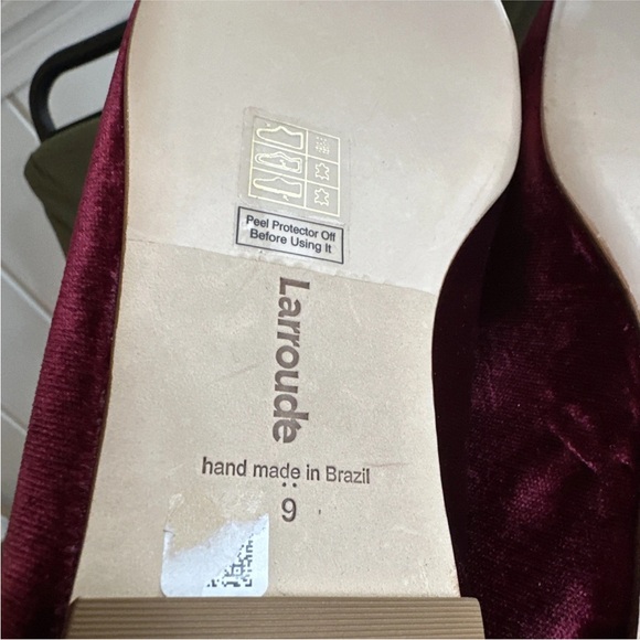Larroude Red Velvet Ballet Flats with Strap - Picture 8 of 12